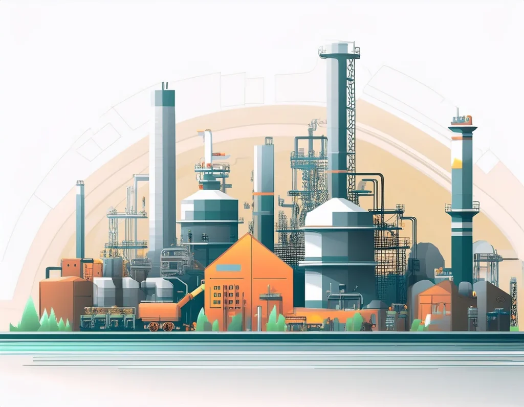 8scale industrial facility illustration showing heavy industry infrastructure for inspection and maintenance robotics ---